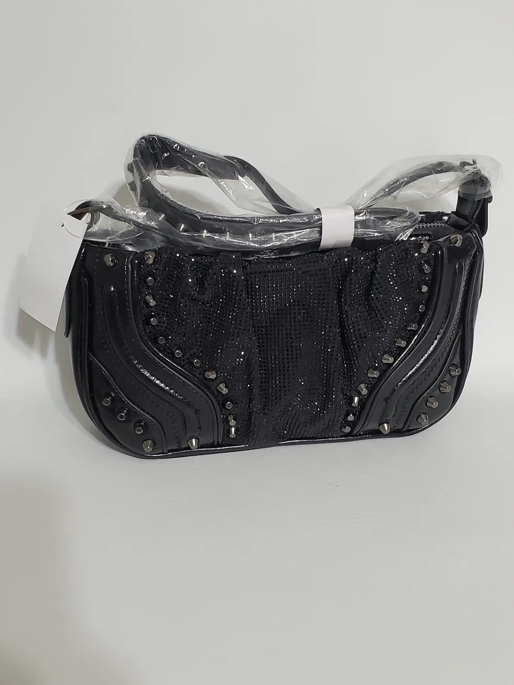 NWT Black Studded Shoulder Bag with Rhinestone Front